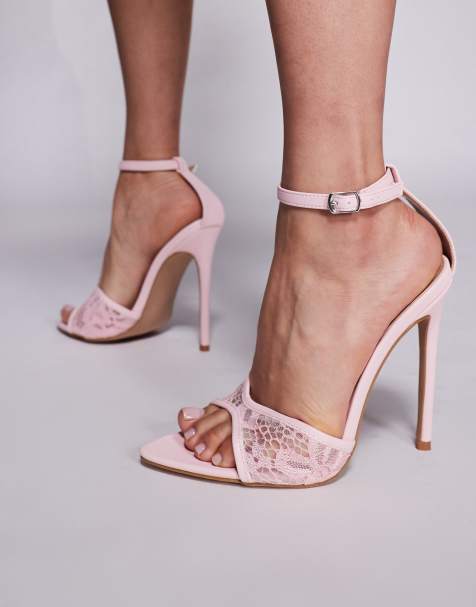 Simmi London Wide Fit Eavie lace heeled sandal in pink - view 1