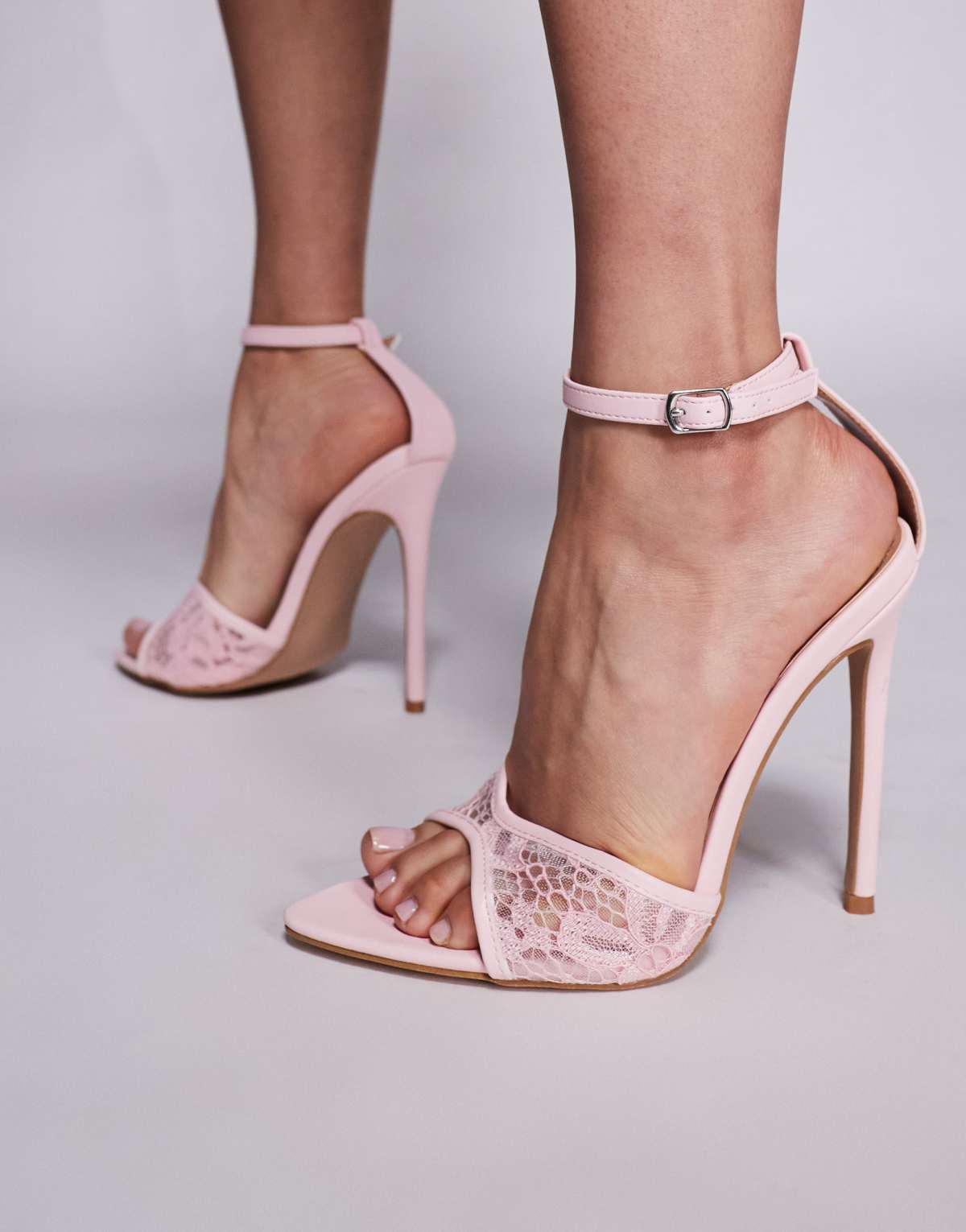 Simmi London Wide Fit Eavie lace heeled sandal in pink