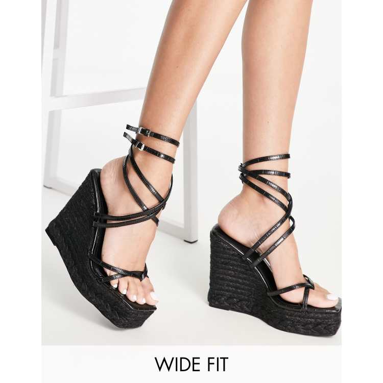 Simmi London Wide Fit espadrille wedge sandals in black