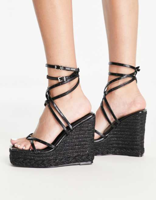 Simmi London Wide Fit espadrille wedge sandals in black