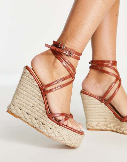 Simmi London Wide Fit espadrille wedge sandals in brown ASOS