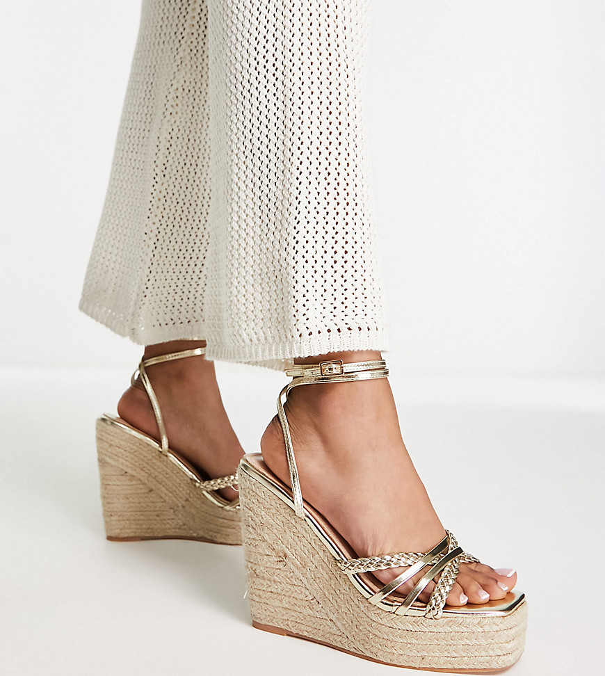 Simmi Wide Fit Simmi London Wide Fit Fabiana Espadrille Wedge Sandals In Gold