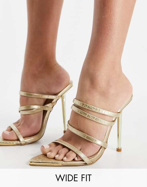 Simmi London Wide Fit Felicia strappy mules with gold heel in gold ASOS