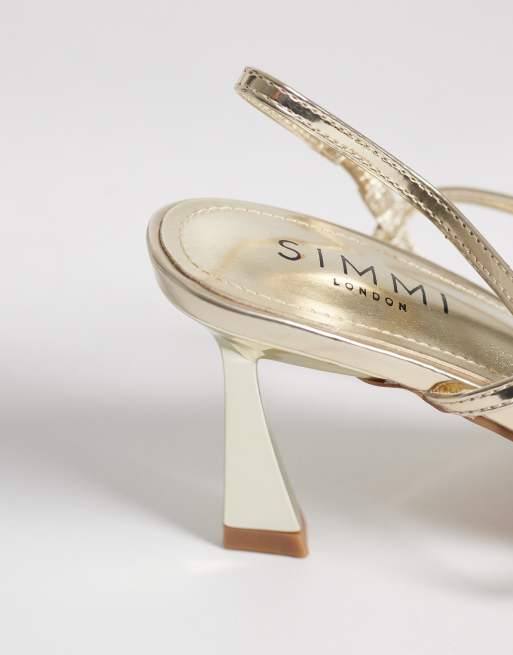 Simmi London Wide Fit – Gillespie – Złote metaliczne sandały na wysokim obcasie, 3 z 4
