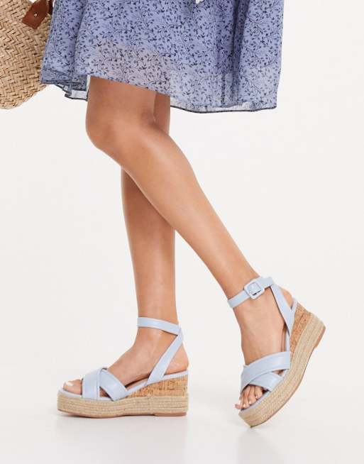 Simmi London Wide Fit Halima chunky strap wedge sandals in blue, 2 of 4