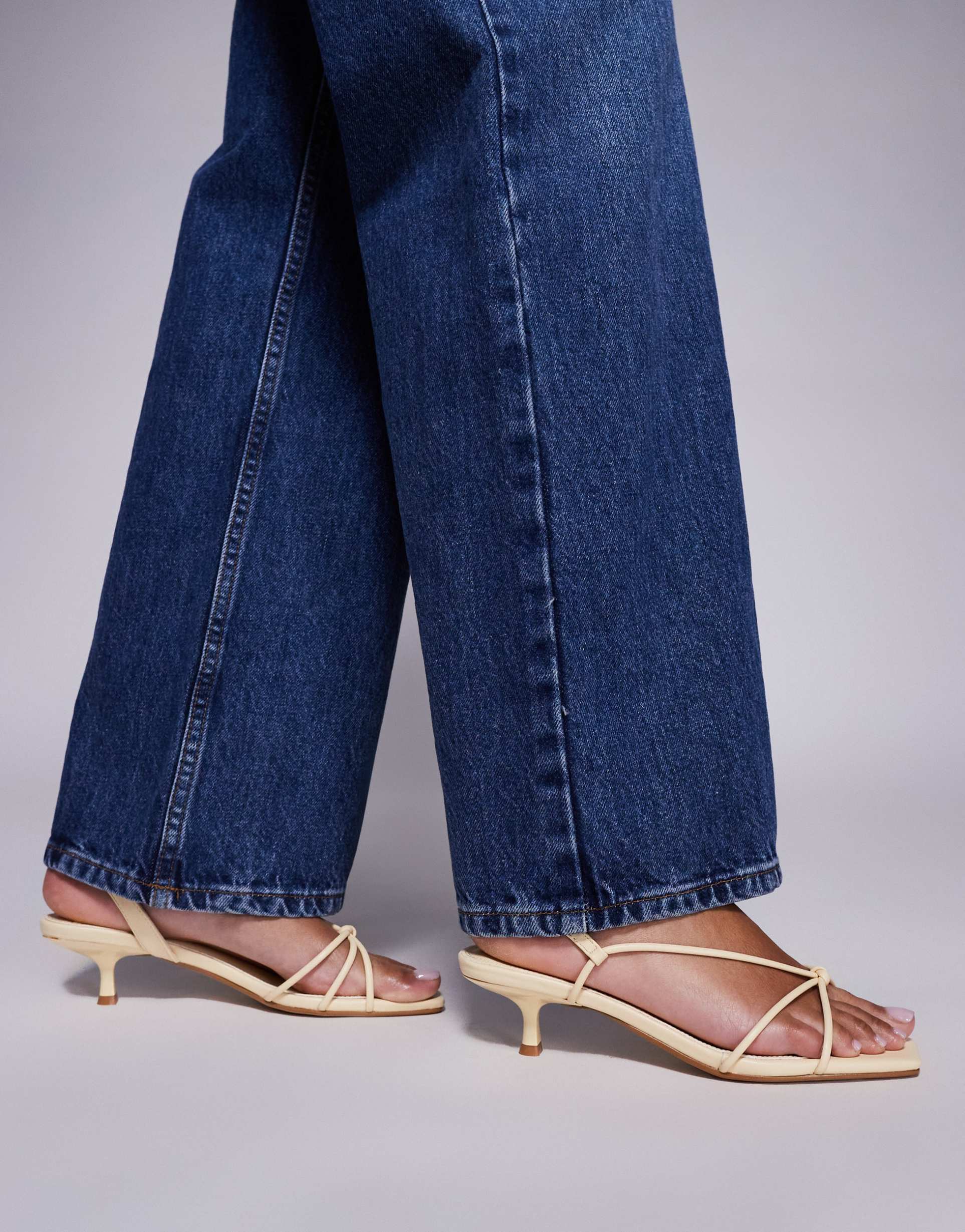 simmi london wide fit hanah square toe strappy kitten heels in pastel yellow