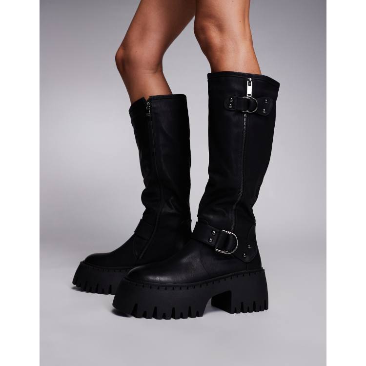Simmi London Wide Fit Harli chunky biker boots in black | ASOS