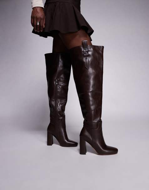 Simmi London Wide Fit – Harrieta – Overknee-Stiefel in Braun mit Absatz, weite Passform - view 1