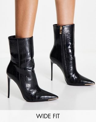 Simmi London Wide Fit heeled boots in black croc - ASOS Price Checker