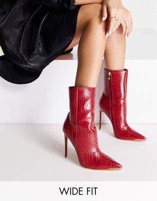 Simmi London Wide Fit heeled boots in red croc - ASOS Price Checker