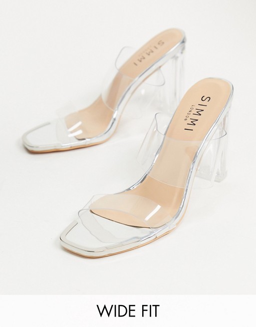 Simmi London Wide Fit Heidi double strap mules with toe plating in silver