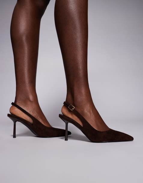 SIMMI London Wide Fit – Heky – Brązowe buty na obcasie z paskiem za piętą z imitacji zamszu - view 1