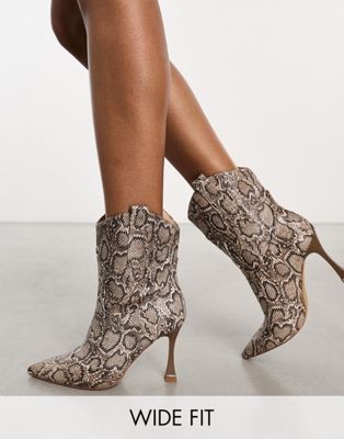Simmi London Wide Fit Henry high ankle boot in bone snake