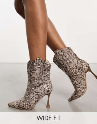 Simmi Wide Fit Simmi London Wide Fit Henry High Ankle Boot In Bone Snake-multi