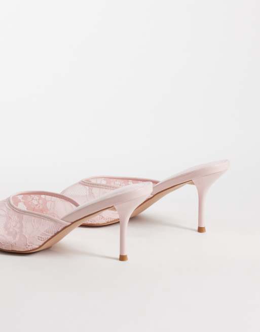 Simmi London Wide Fit - Illia - Mules à talon en dentelle - Rose, 3 de 4