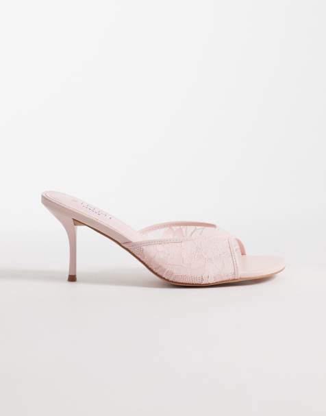 SIMMI London – Wide Fit – Illia – Rosa klacksandaler i spets med öppen häl - view 1