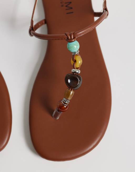 Simmi London Wide Fit Ishah flat sandals with stones in tan, 3 of 4