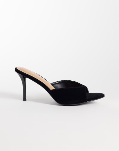 Simmi London Wide Fit Ishani velvet heeled mules in black - view 1