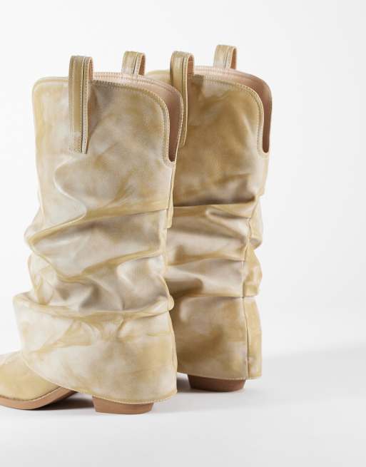 Simmi London Wide Fit Ituama foldover low ankle boots in stone, 2 of 4