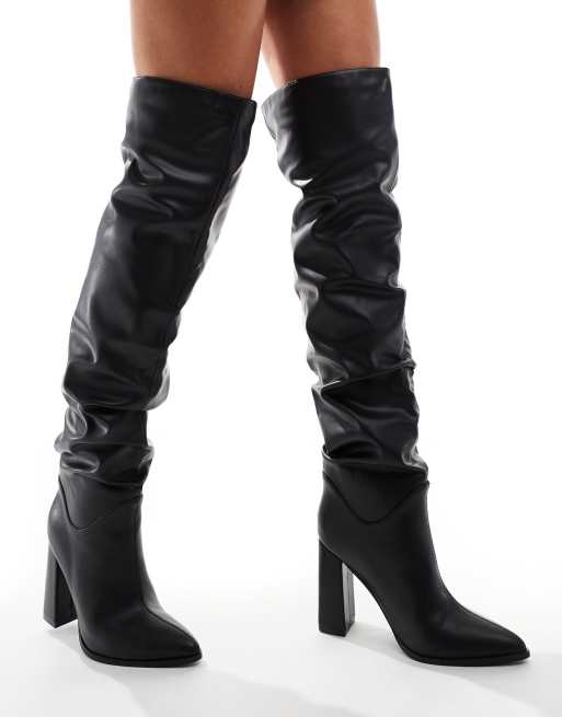 Simmi London Wide Fit Jacques Ruched Knee Boot in Black | ASOS