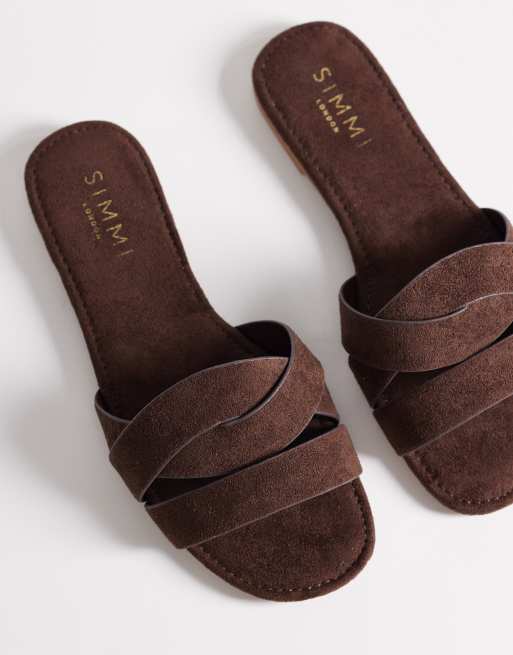Simmi London Wide Fit Jade flat sandals in espresso suedette, 2 of 4