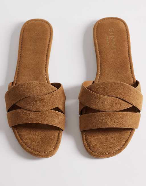 Simmi London Wide Fit Jade flat sandals in tan suedette, 2 of 4