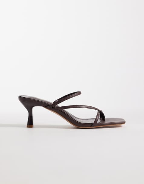 Simmi London Wide Fit Jenny kitten heeled mule sandals in chocolate - view 1