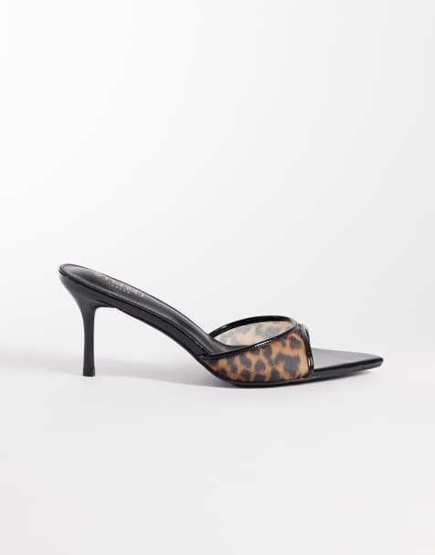 Simmi London Wide Fit Jessyca heeled mules in leopard mesh  - view 1
