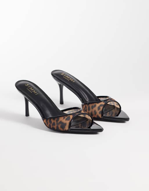Simmi London Wide Fit Jessyca heeled mules in leopard mesh , 2 of 4