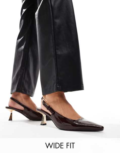 Simmi London Wide Fit – June – Brązowe lakierowane buty na obcasach-kaczuszkach z paskiem za piętą i noskami w szpic - view 1