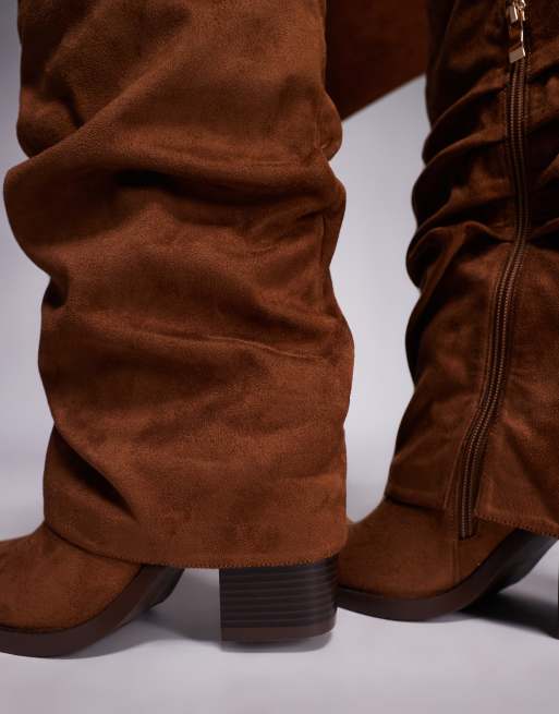 Simmi London Wide Fit Kalvin fold over knee high western boots in