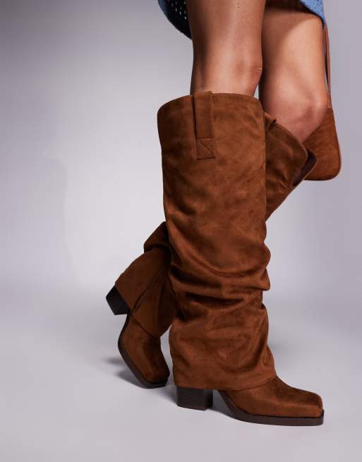 Simmi London Wide Fit Kalvin fold over knee high western