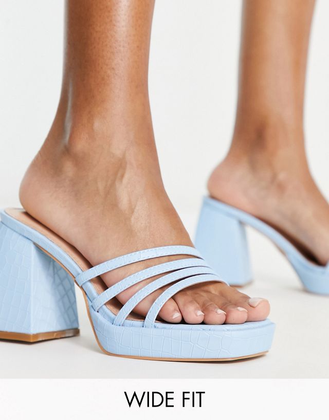 Simmi London Wide Fit Kellie platform mule sandals in blue exclusive to ASOS