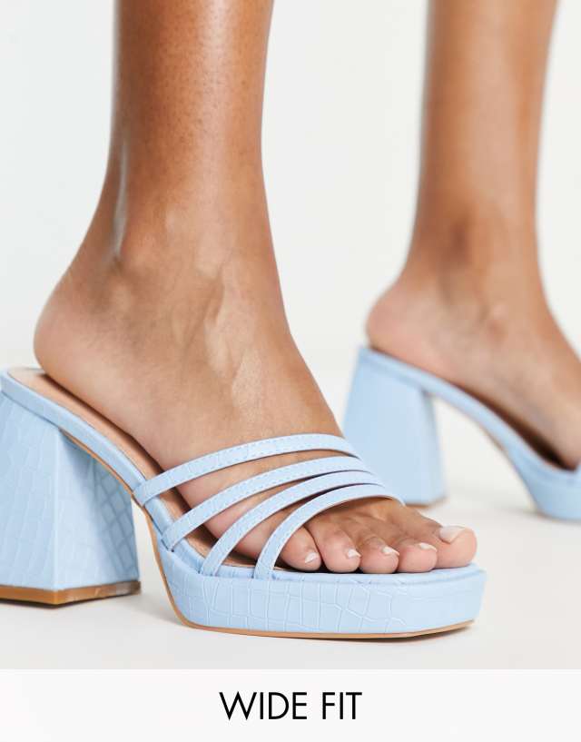 Simmi London Wide Fit Kellie platform mule sandals in blue exclusive to ASOS