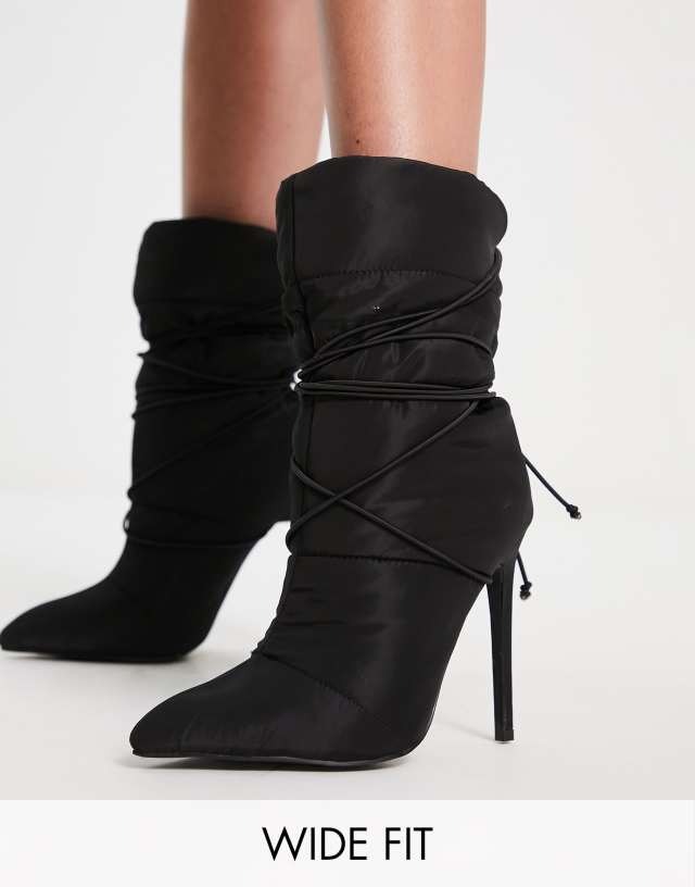 Simmi London Wide Fit Kiley padded stiletto heel ankle boots in black