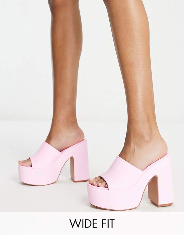 Simmi London Wide Fit Lala platform mule sandals in pink