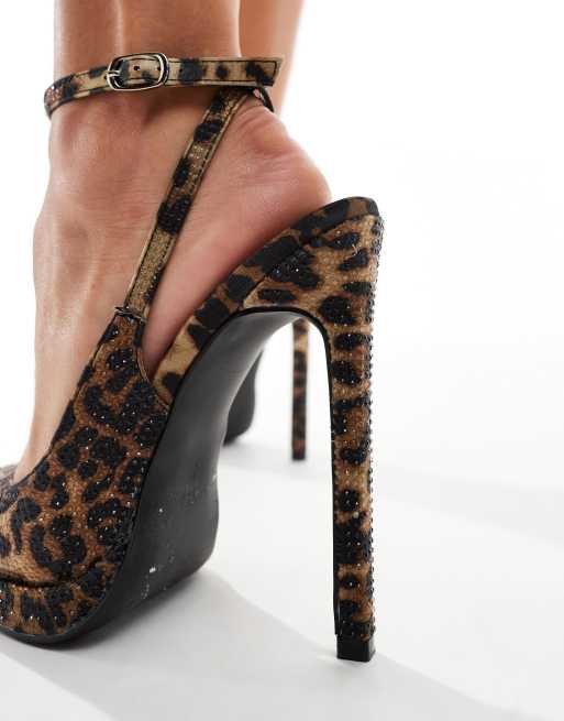 Simmi London Wide Fit Landen heeled court shoe in Leopard with gems ASOS