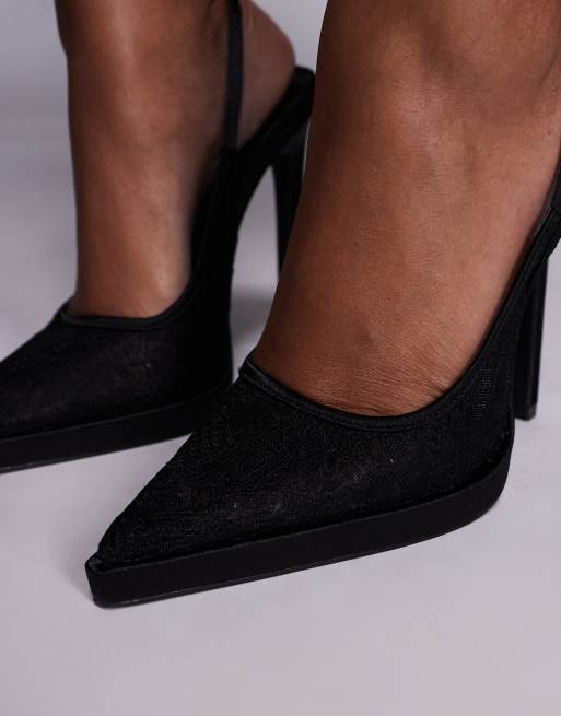 Simmi London Wide Fit Landen heeled tie leg shoes in black lace