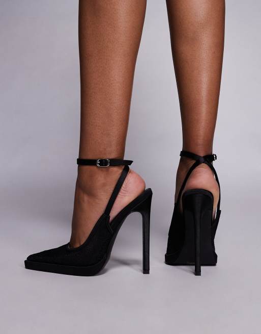 Simmi London Wide Fit Landen heeled tie leg shoes in black lace