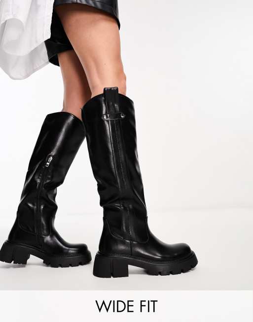 Simmi London Wide Fit – Lang – Czarne botki do kolan