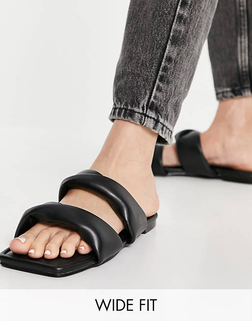 Simmi London Wide Fit Latana flat sandals with padded twist upper in black