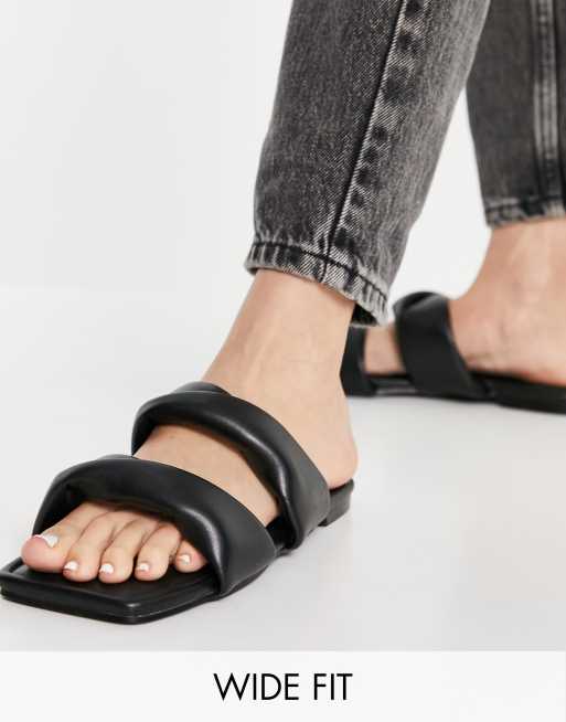 Simmi London Wide Fit - Latana - Platte sandalen met gewatteerd gedraaid bovenwerk in zwart