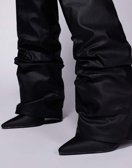 Simmi London Wide Fit Leif Foldover rouched knee boot in Black, 3 of 4
