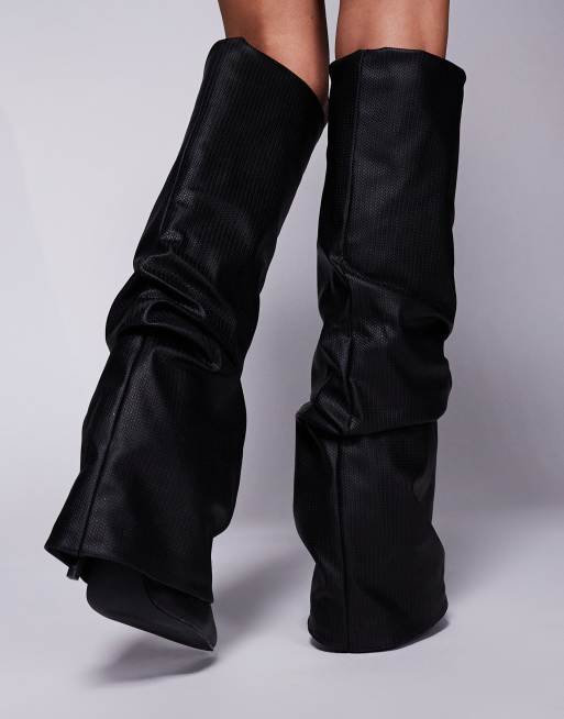 Simmi London Wide Fit Leif foldover ruched knee boots in black, 2 of 4