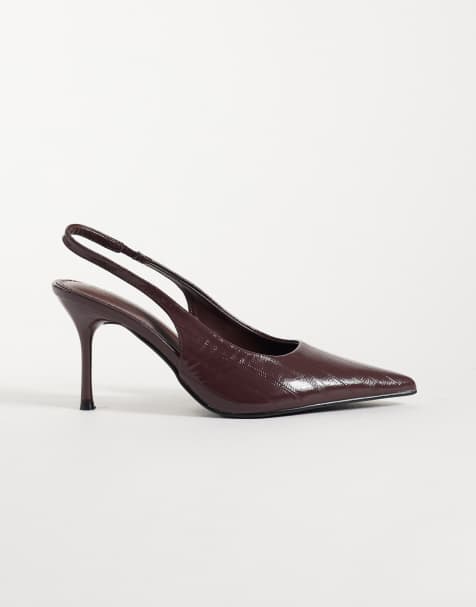 Simmi London Wide Fit Lirien pointed slingback pumps in burgundy crinkle PU - view 1