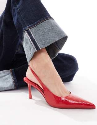 Simmi London Wide Fit Lissa pointed slingback heeled shoes in red