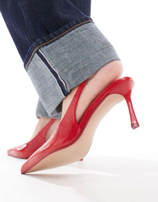 Simmi London Wide Fit Lissa pointed slingback heeled shoes in red