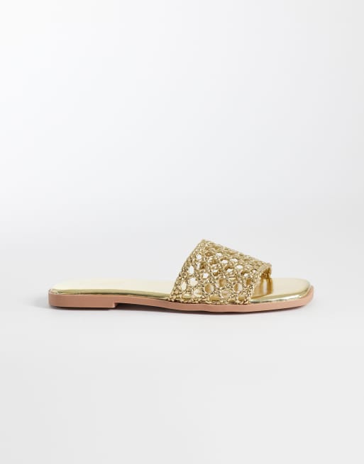 Simmi London Wide Fit - Luna - Guldfarvede vævede flade sandaler, 3 af 4