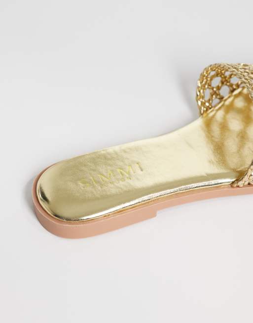 Simmi London Wide Fit - Luna - Guldfarvede vævede flade sandaler, 4 af 4
