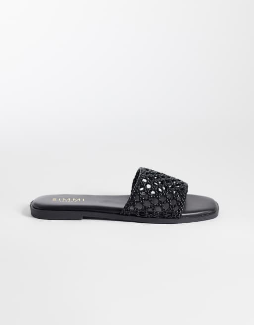 Simmi London Wide Fit - Luna - Sorte vævede flade sandaler, 3 af 4